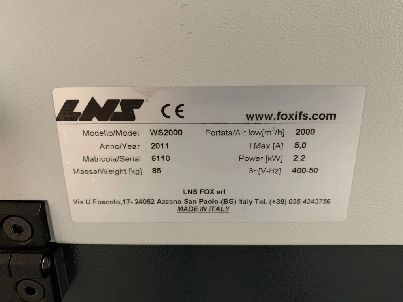 EPURATEUR D’AIR “LNS” TYPE FOX WS – 2000 - 6