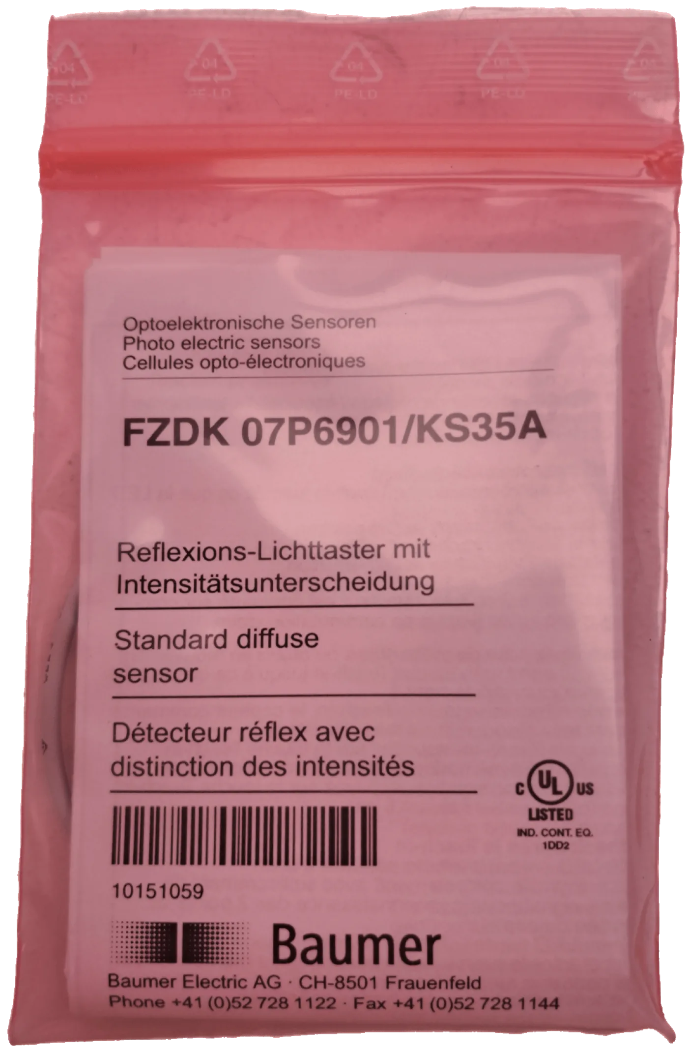 Baumer Reflexions-Lichttaster mit Intensitätsunterscheidung / FZDK 07P6901/KS35A - 1