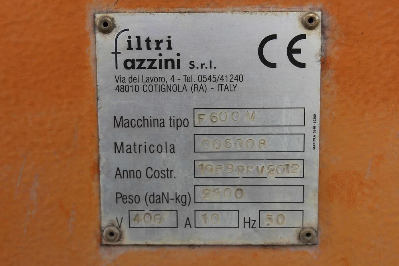 2012 FILTRI FAZZINI F600M AE0193 - 8