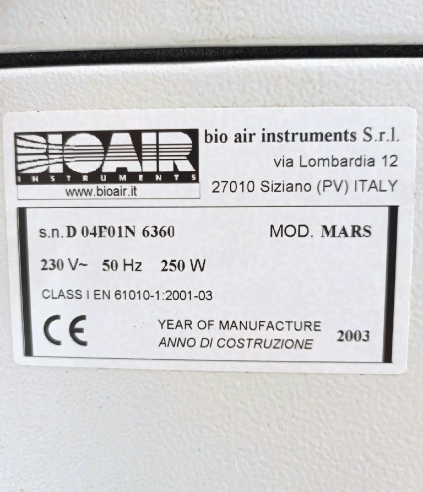 CAPPA STERILE – BIO AIR INSTRUMENTS – MOD. MARS - 1