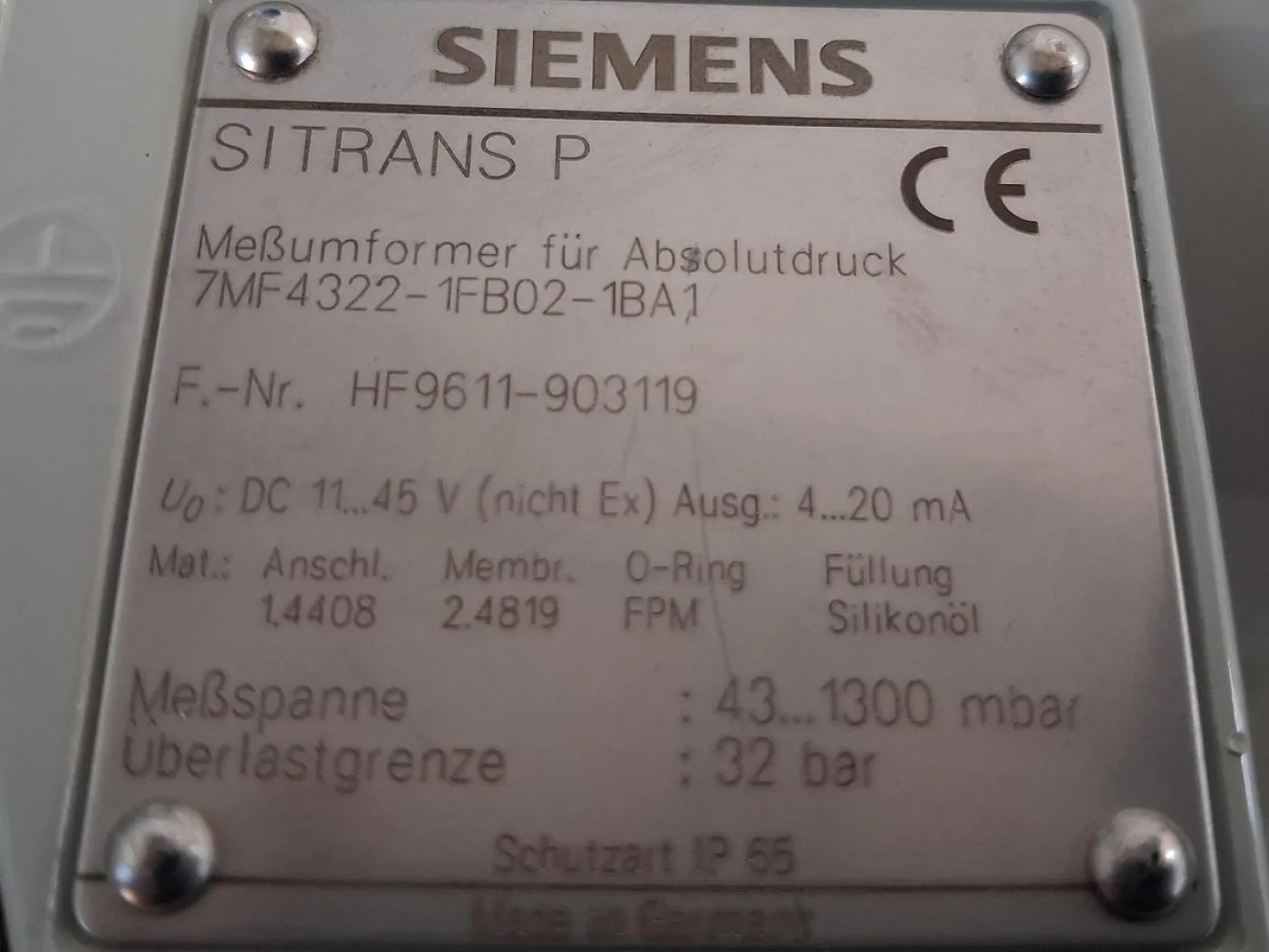 Siemens SITRANS P 7MF4322-1FB02-1BA1 Absolutdruckmessumformer - 8