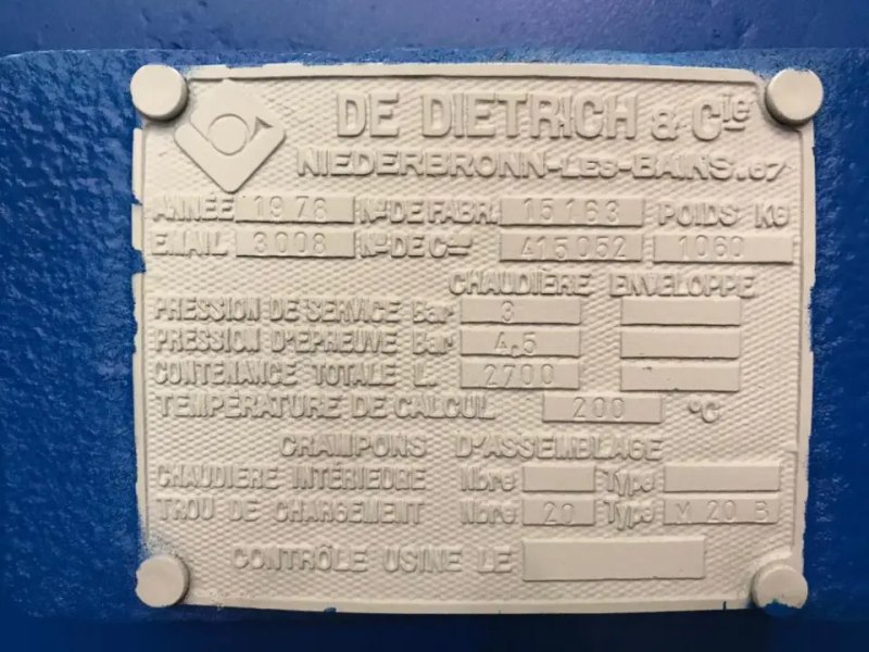 USED DIETRICH ENAMEL TANK 2700 LITERS