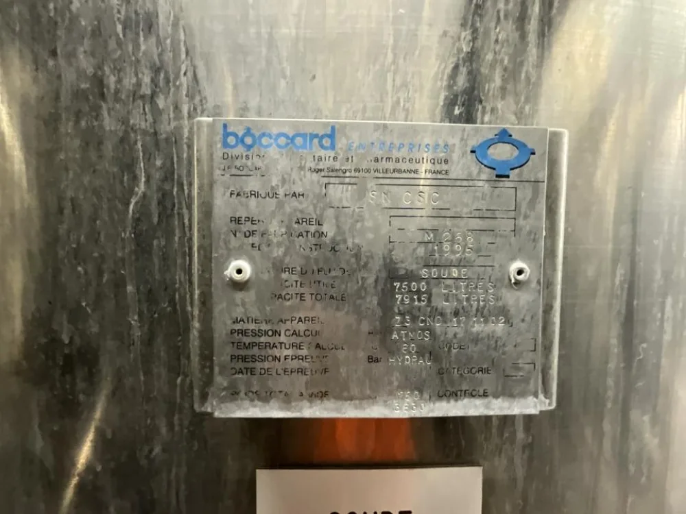 1996 Boccard Boccard 7500 Litre Stainless Steel Vertical Caustic Water Storage Tank - S
