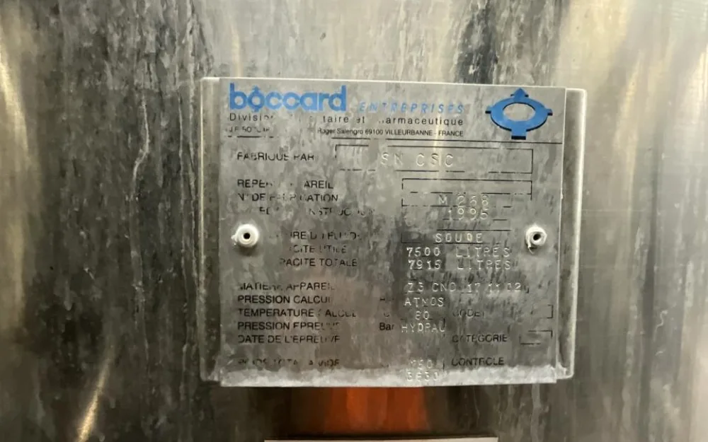 1996 Boccard Boccard 7500 Litre Stainless Steel Vertical Caustic Water Storage Tank - S