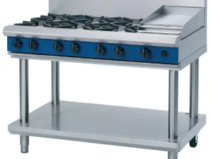 Blue Seal Evolution Cooktop 6 Open/1 Griddle Burner Natural Gas on Stand 1200mm G518C-LS/N - islandcatering