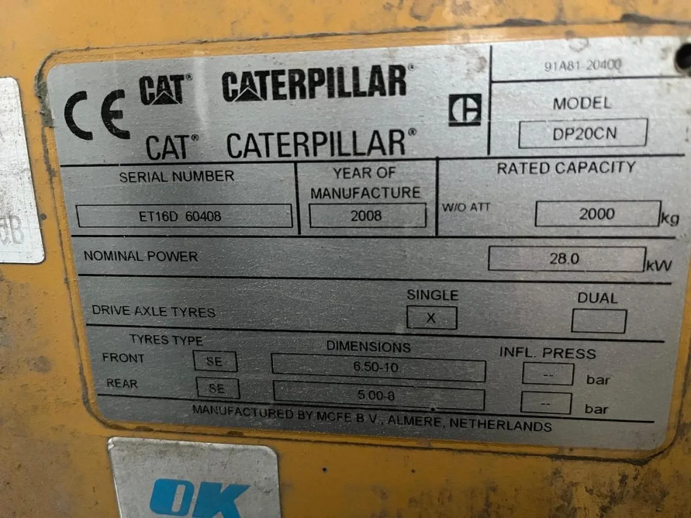 2008 CAT Caterpillar DP20CN Forklift Truck - 5