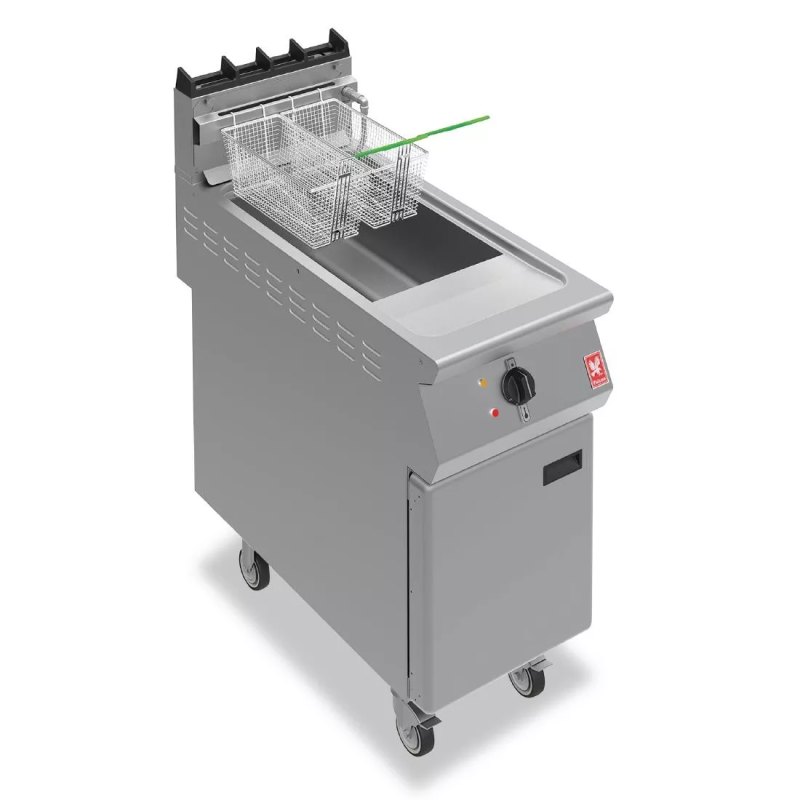 Falcon F900 F900 Single Tank Twin Basket Free Standing Natural Gas Filtration Fryer on Castors G9341F - islandcatering
