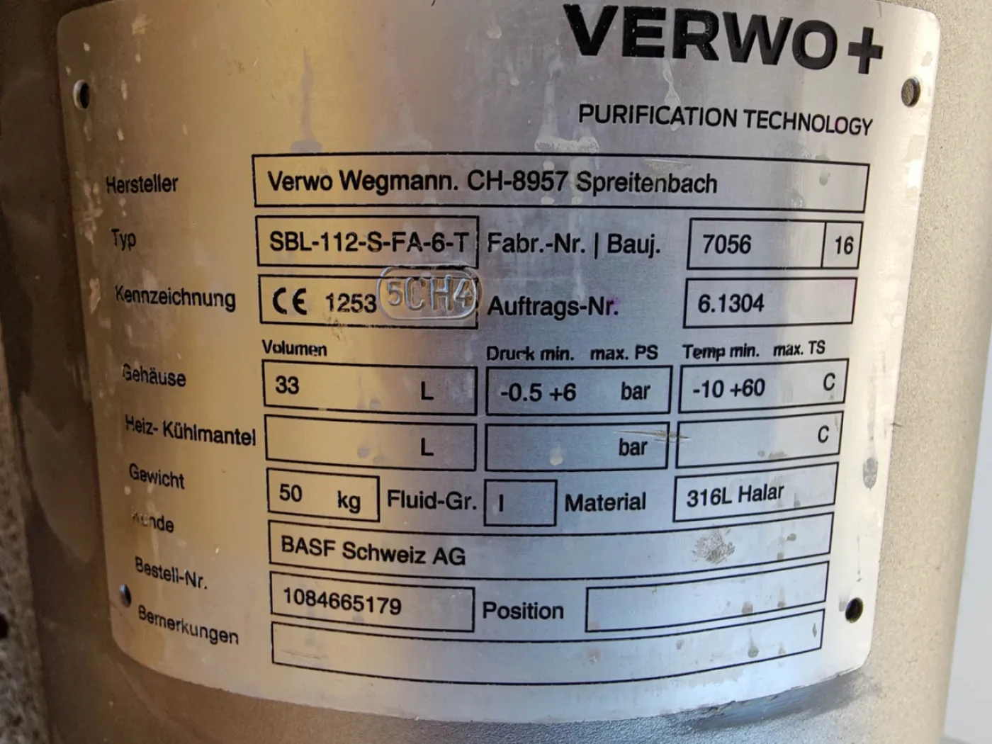 Verwo Wegmann SBL-112-S-FA-6-T - Screen filter - 6