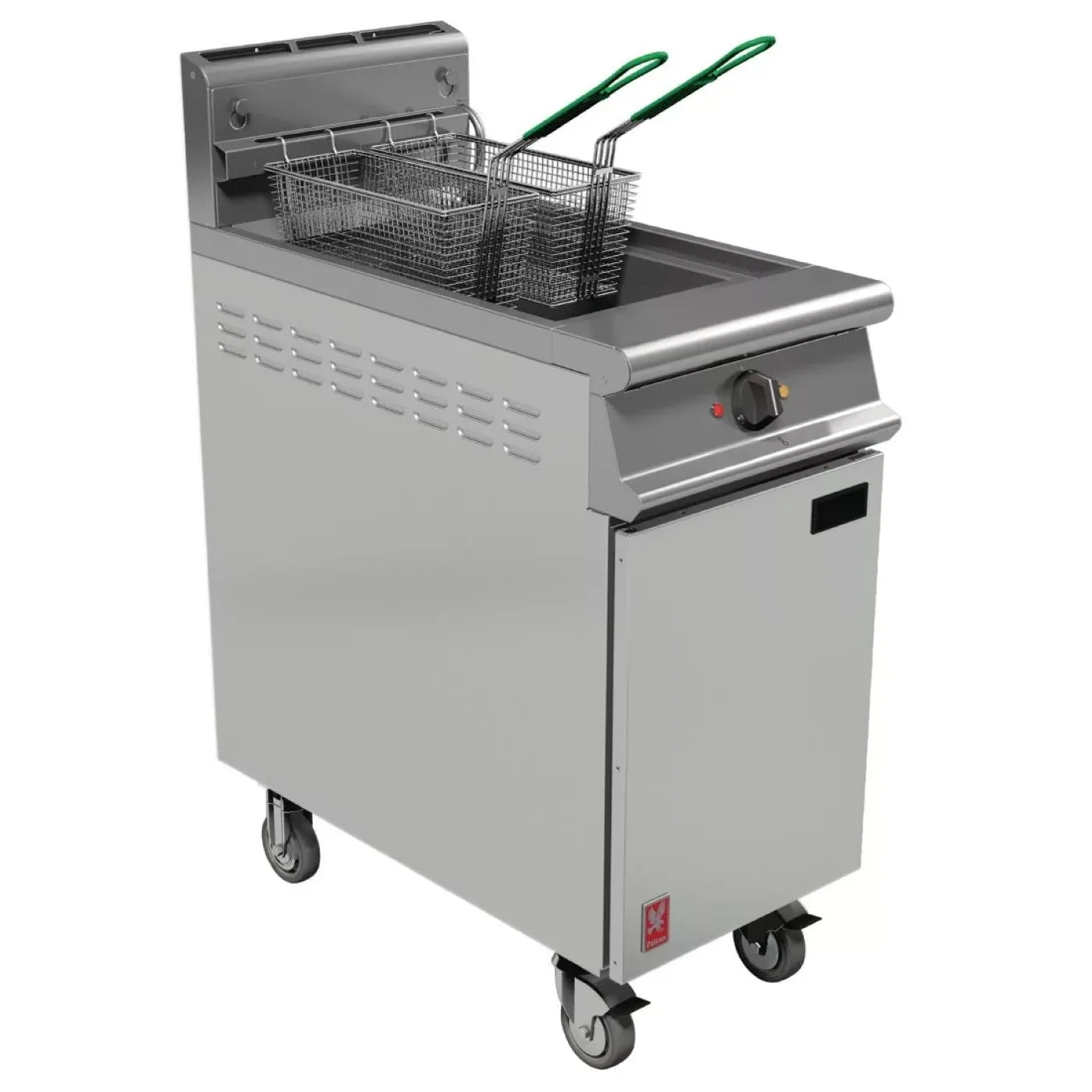 Falcon Dominator Plus Twin Basket Gas Fryer with Filtration & Fryer Angel in Castors Propane Gas - islandcatering - 1