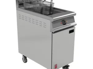 Falcon Dominator Plus Twin Basket Gas Fryer with Filtration & Fryer Angel in Castors Propane Gas - islandcatering
