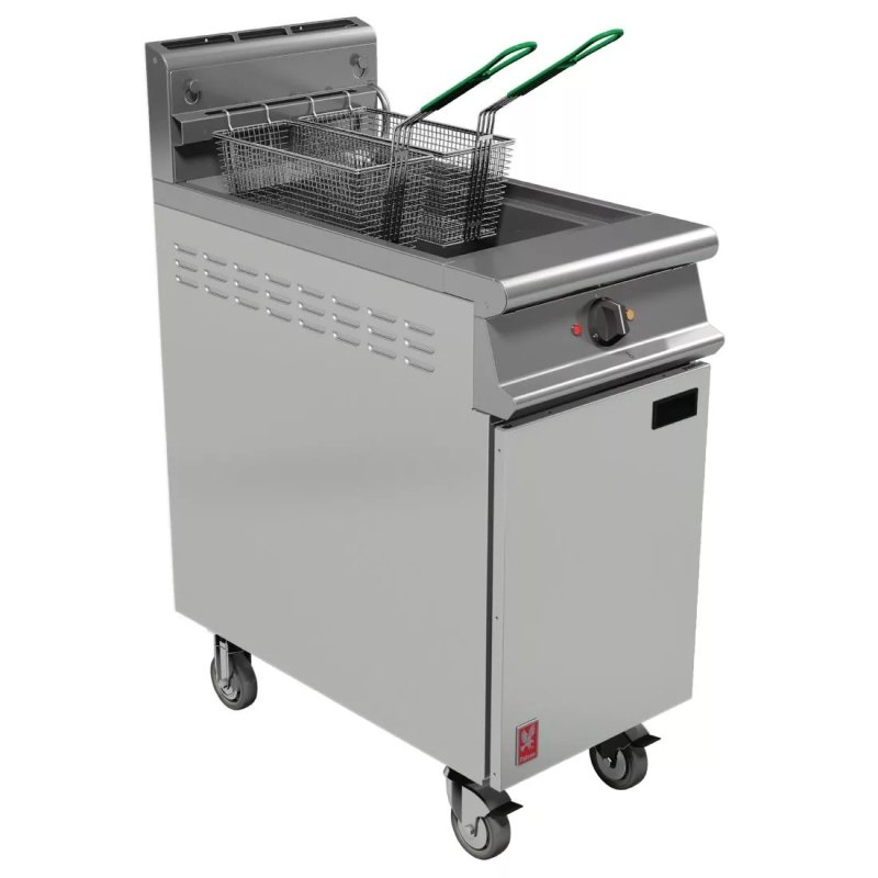 Falcon Dominator Plus Twin Arbeitskorb Gas Fritteuse with Filtration & Fritteuse Angel in Castors Propane Gas - islandcatering