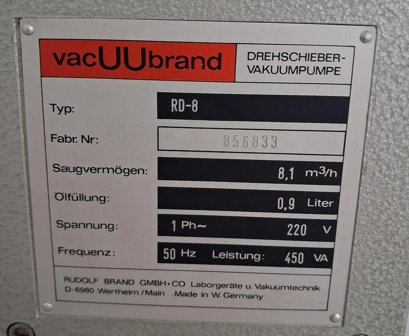 Vacuubrand Drehschieber-Vakuumpumpe vacUUBrand RD-8 - 3