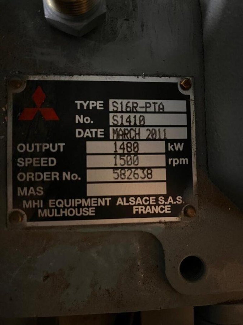 2011 MITSUBISHI S16R-PTA / SINCRO DIESEL GEN. SET 1600 KVA