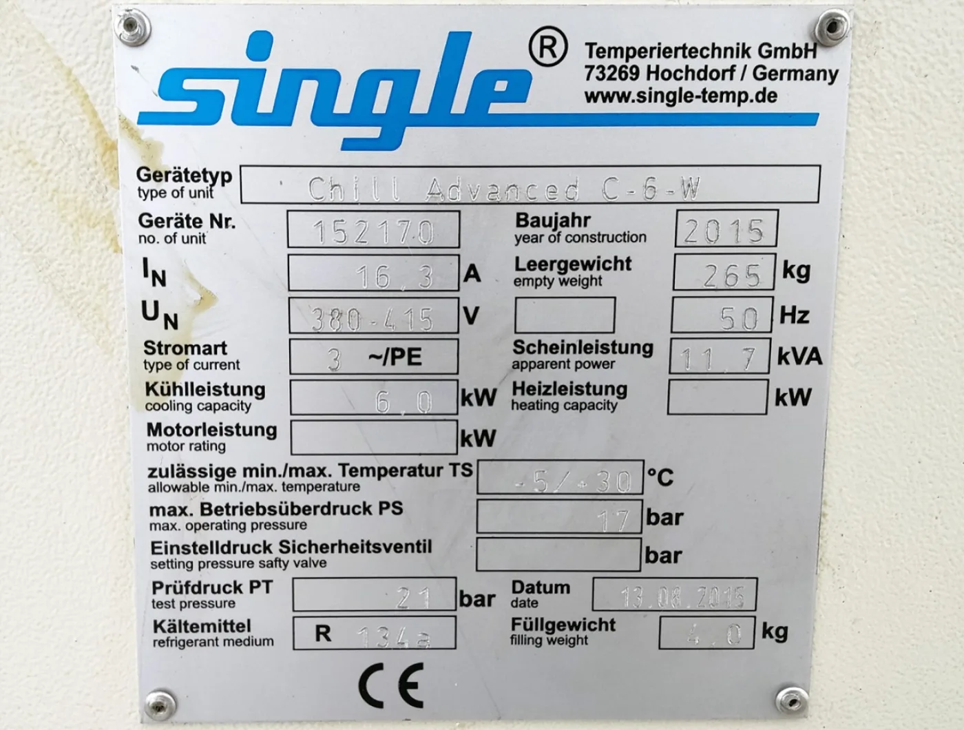 Single Temperiertechnik Chill advanced C-6-W "chiller" - Temperature control unit - 8