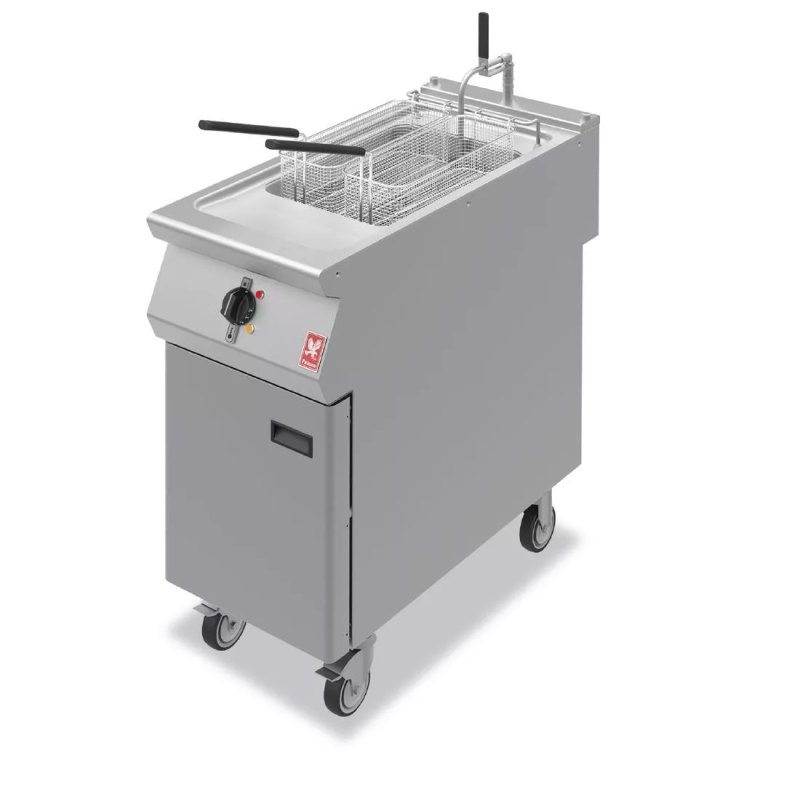 Falcon F900 Single Tank Twin Basket Free Standing Filtration Fryer on Castors E9341F - islandcatering