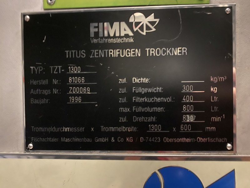Fima Process Trockner TZT-1300 - Arbeitskorb centrifuge