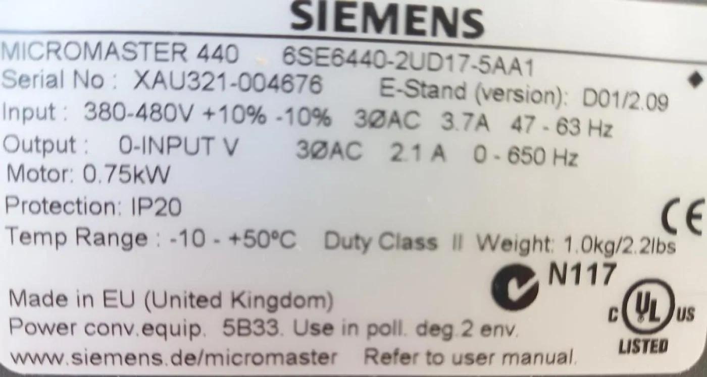 Siemens MICROMASTER 440 6SE6440-2UD17-5AA1 Frequency Converter - 4