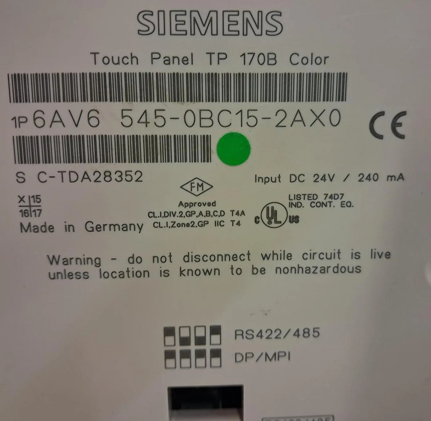 Siemens SIMATIC Touch Panel TP 170B Colo - 6