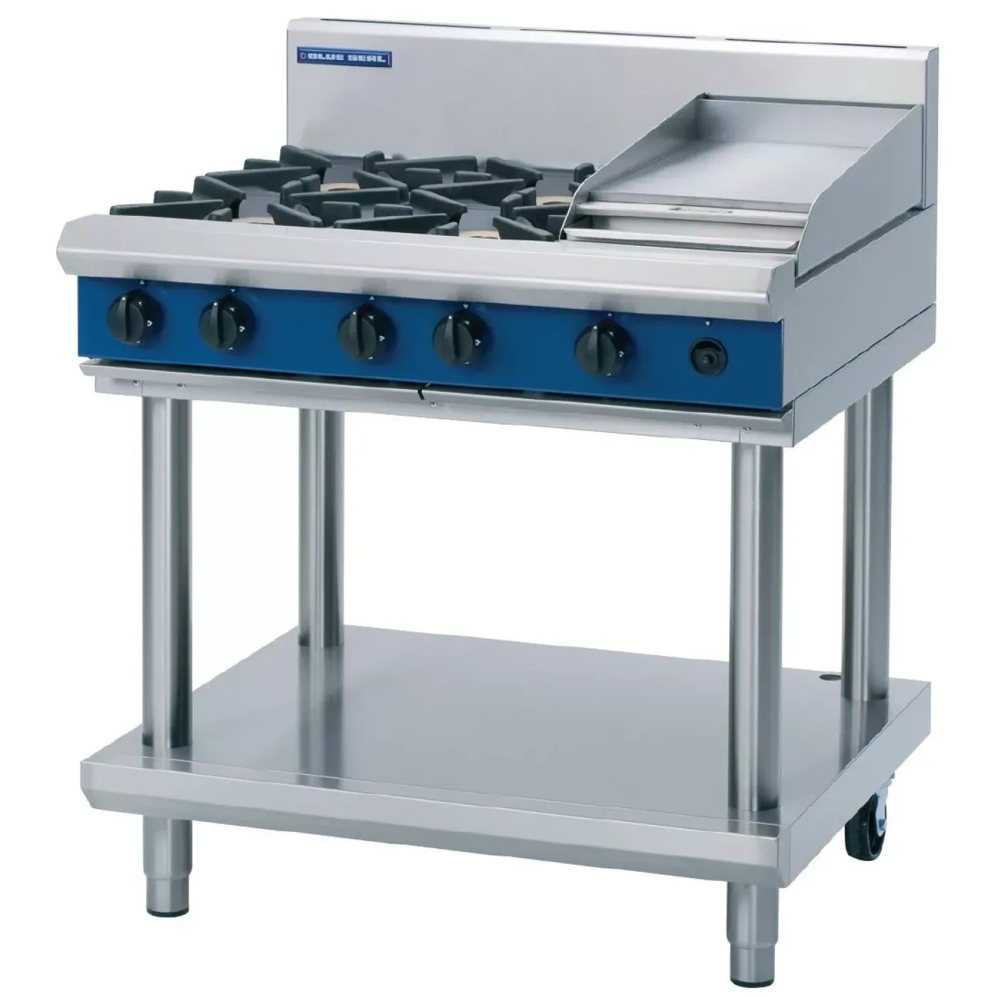 Blue Seal Evolution Cooktop 4 Open/1 Griddle Burner Nat Gas on Stand 900mm G516C-LS/N - islandcatering - 2