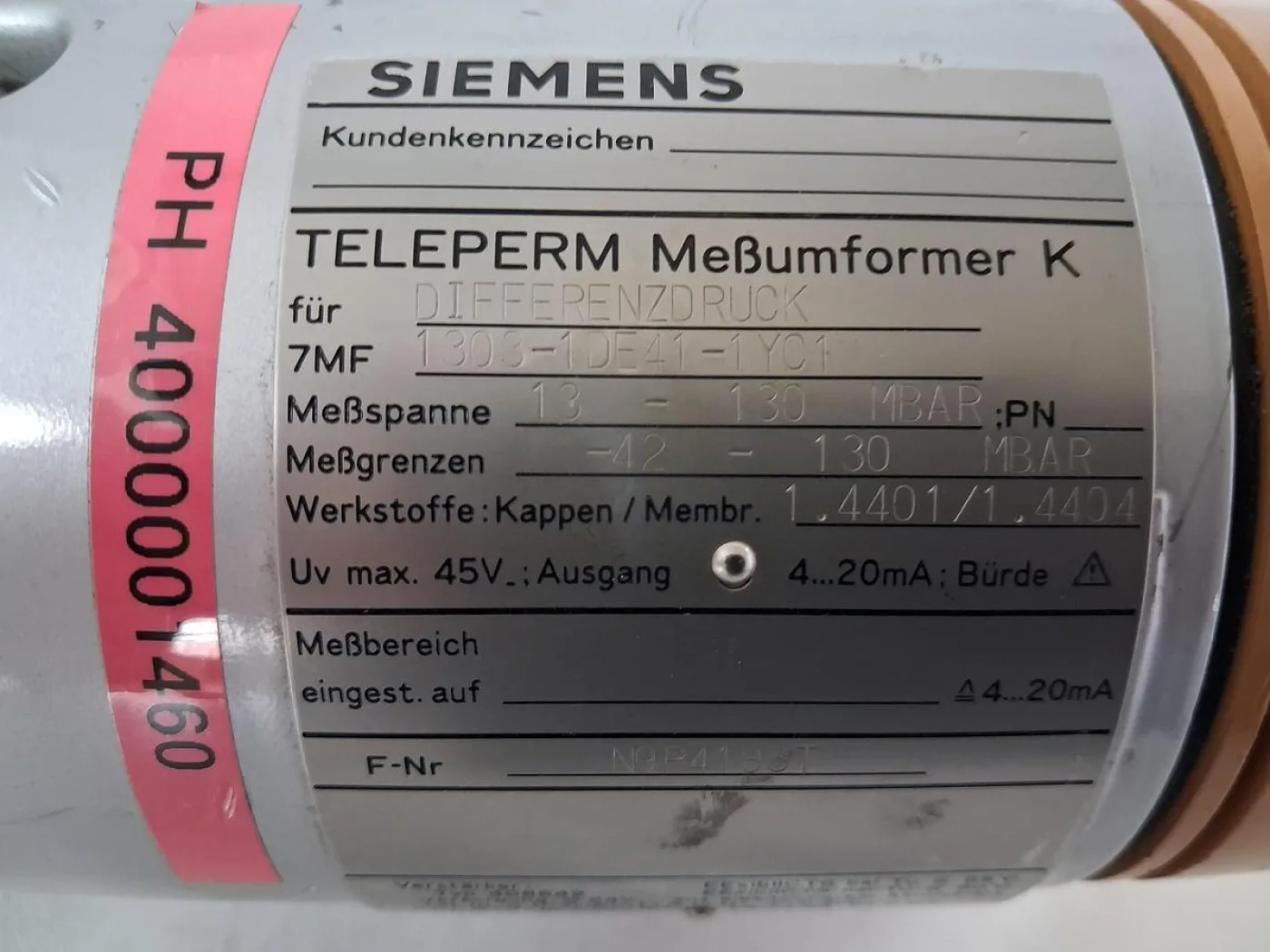 Siemens TELEPERM 7MF1303 Differenzdruckmessumformer - 7