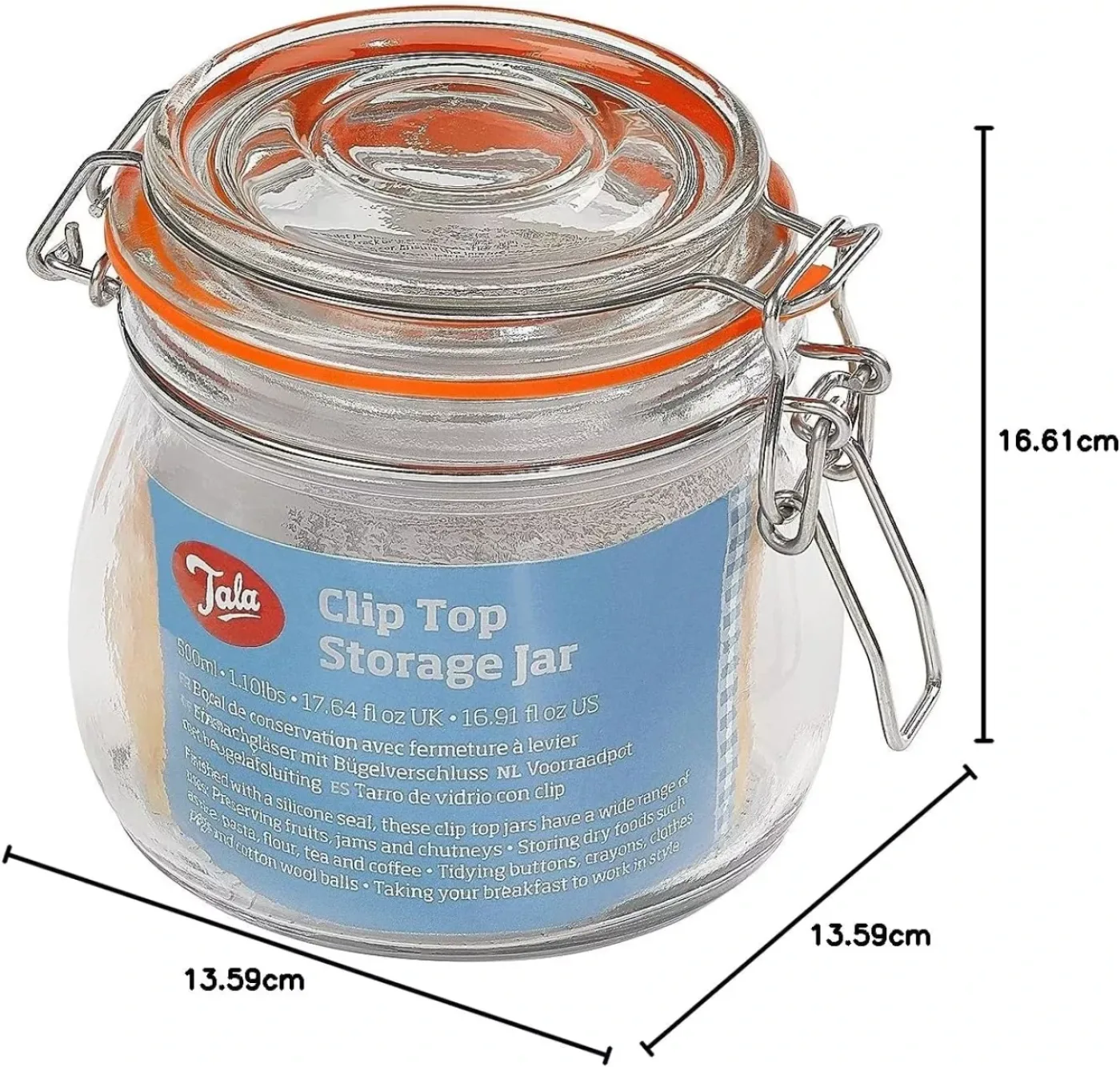 Tala Lever Arm Jar – 500 ml (1.1 lb) Capacity, Pack of 6 - islandcatering - 2