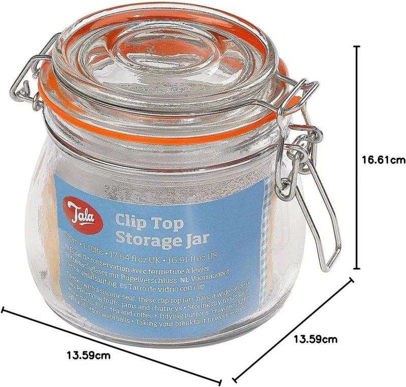 Tala Lever Arm Jar – 500 ml (1.1 lb) Capacity, Pack of 6 - islandcatering
