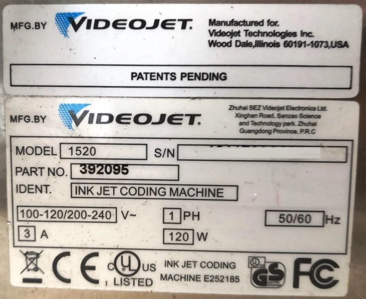 STAMPANTE A GETTO DI INCHIOSTRO -VIDEOJET – Mod. 1520 - 8