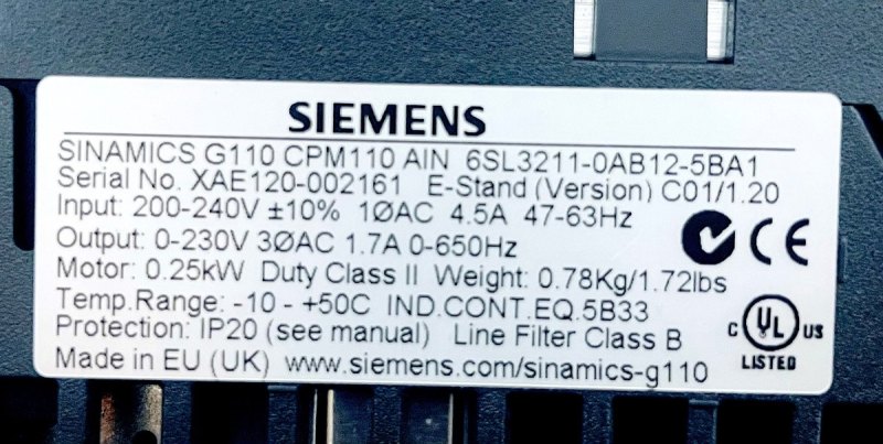 Siemens 6SL3211-0AB12-5BA1 SINAMICS XAE120-002161