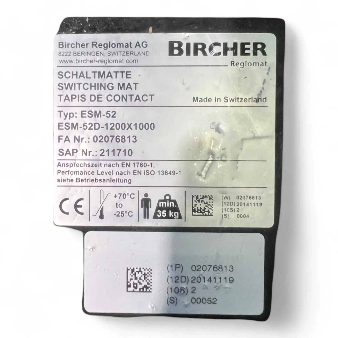 Homag Weeke Bircher Trittmatte Sicherheits-Schaltmatte ESM-52 1200x1250mm mit Noppen Nr- 5176.5.103 - 8