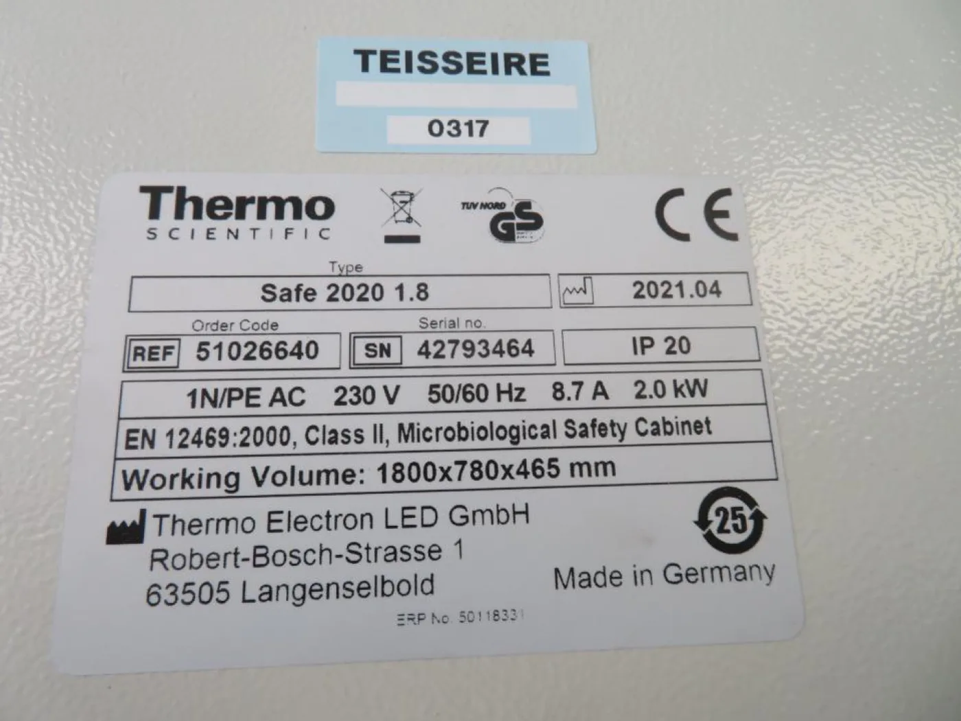 2021 Thermo Scientific Thermo Scientific Safe 2020 1.8 Calss II Biological Safety Cabinet- R and D - 3
