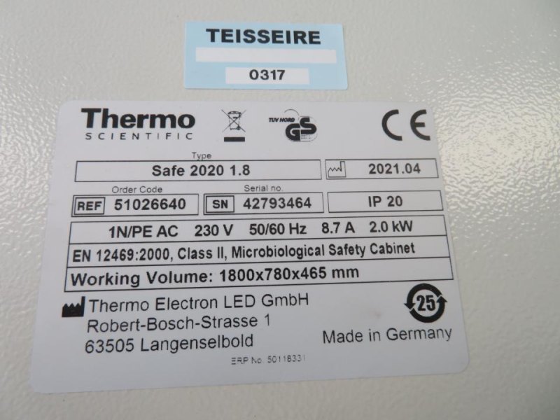 2021 Thermo Scientific Thermo Scientific Safe 2020 1.8 Calss II Biological Safety Cabinet- R and D