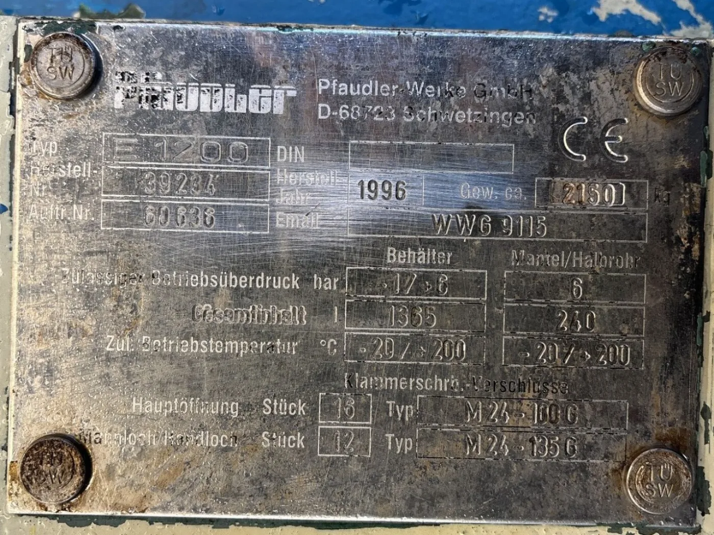 Pfaudler-werke CE1200 - Glass-lined Reactor - 4