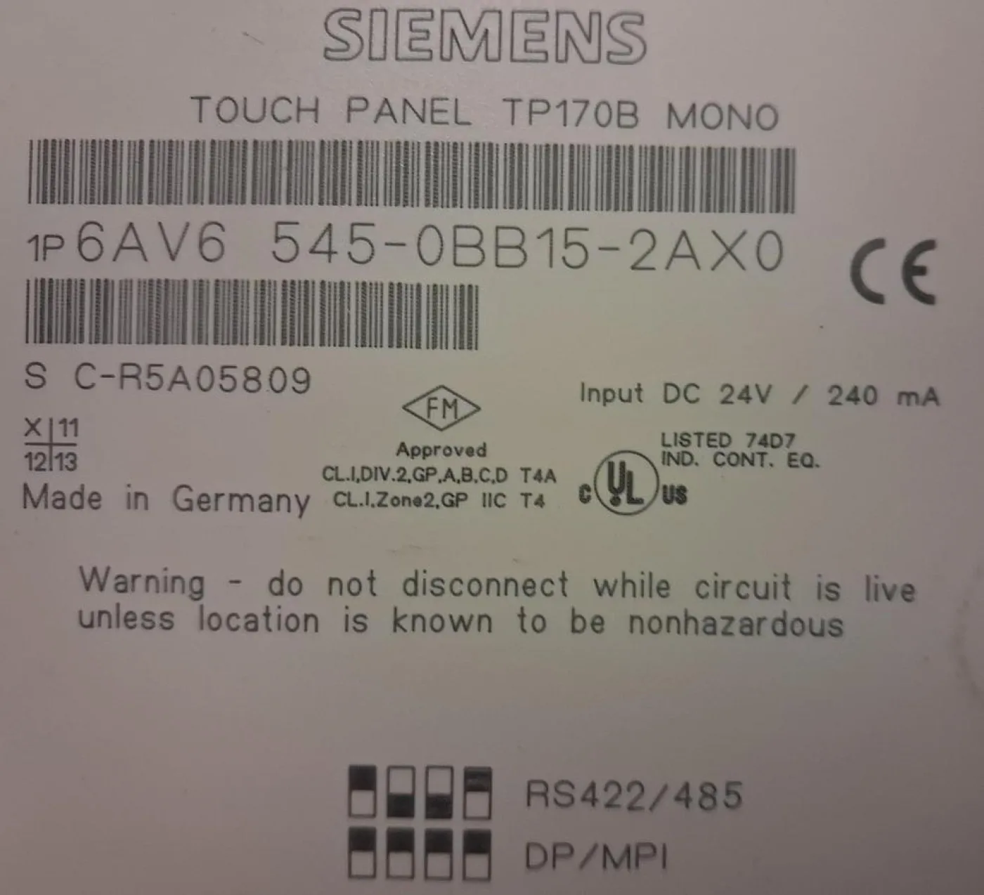 Siemens SIMATIC TP 170B MONO - 6