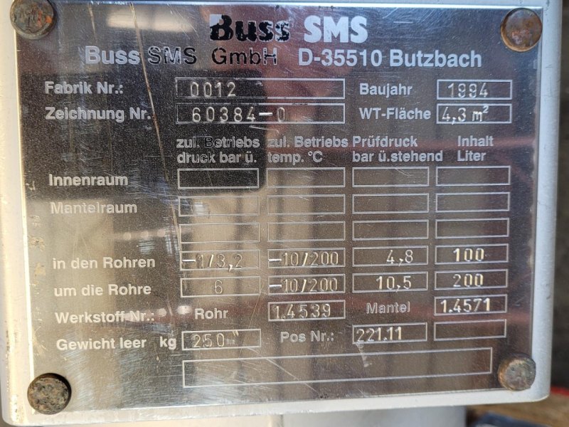 Buss-SMS 4,3 m² - Falling film evaporator