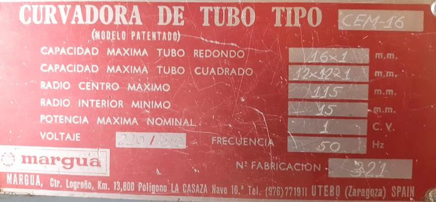 Curvadora de tubo MARGUA CEM-16 - 4