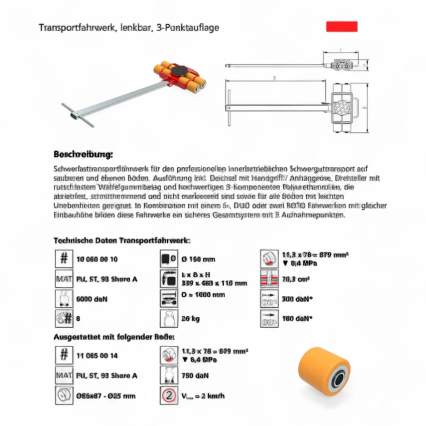 Transportfahrwerk Panzerrollen HTS ECO-Skate I90L+S / 18t Traglast Art.-Nr. 10.090.00.10 - 8