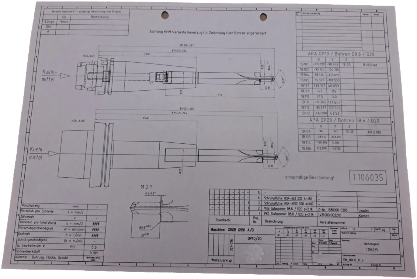 Mapal / Leadec VHM Stufenbohrer D8.6 / D20 z=2 IK - 1