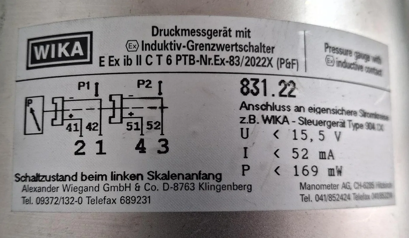 WIKA NG160 Pressure Gauge -1 to 0.6 bar with Inductive Contact - 6
