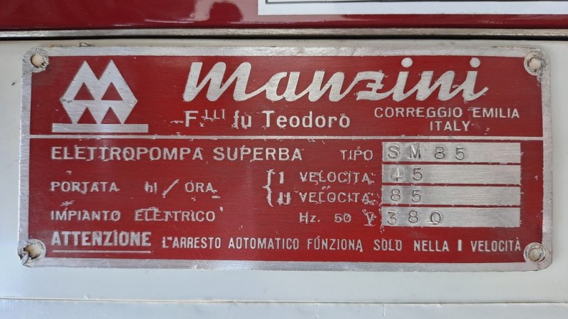 PISTON PUMP MANZINI MOD.85HL, SINGLE-CYLINDER BRONZE BODY PUMP, SECOND-HAND MACHINE