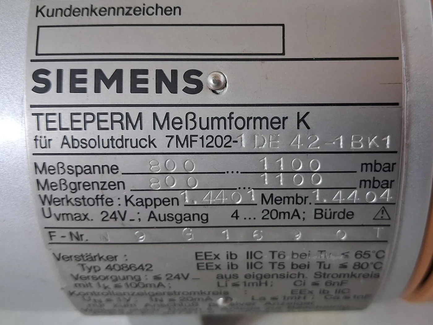 Siemens TELEPERM 7MF1202-1DF42-1BK1 Absolutdruckmessumformer - 8