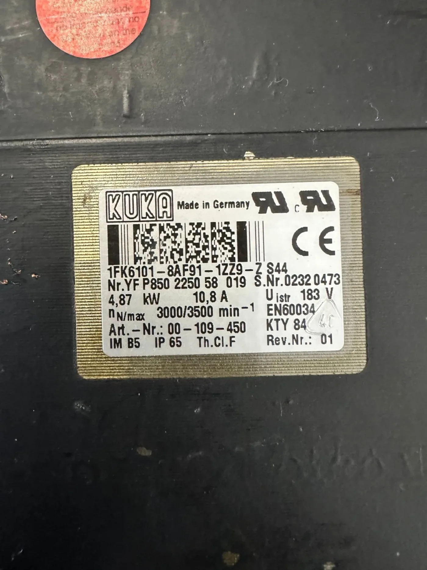 Kuka Servomotor 1FK6100-8AF91-1ZZ9-Z509 - 2