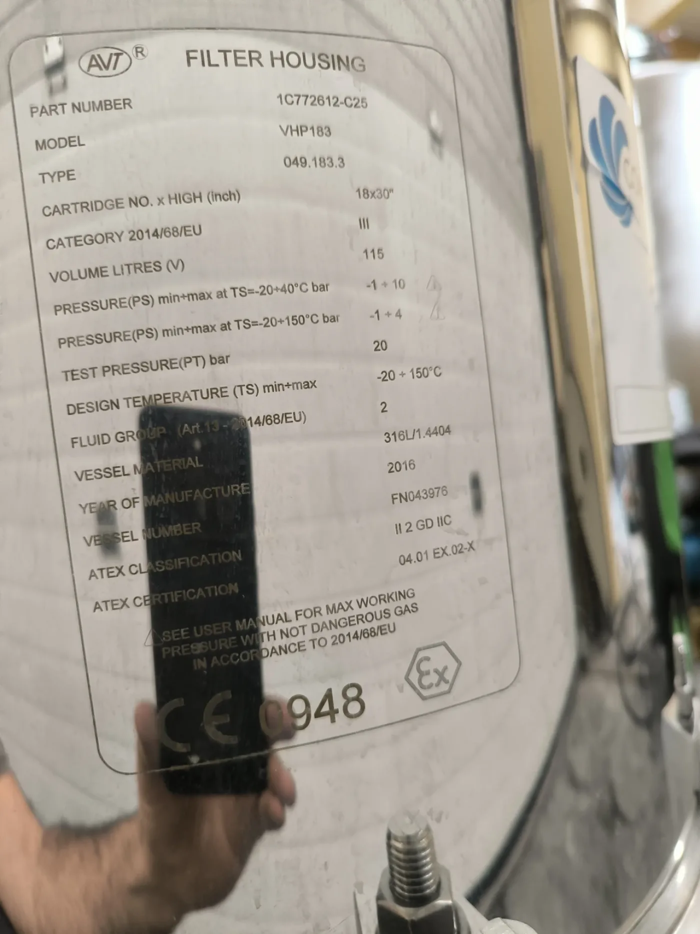 HOUSING FILTER DONALDSON ULTRAFILTER VHP183 115 LITRES ATEX - 7