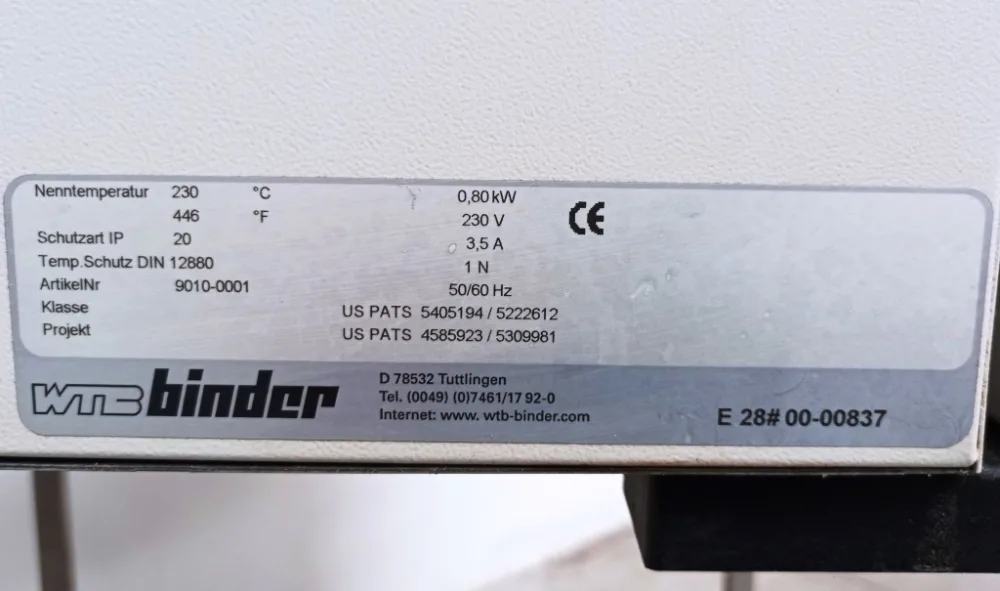 STUFA DI ESSICCAZIONE – WTB BINDER – MOD. E28
