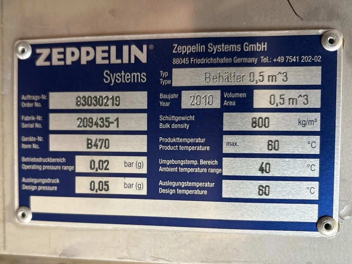 Zeppelin HDS 200/5 SS/SS/AC with silo - Rotating valve - 5