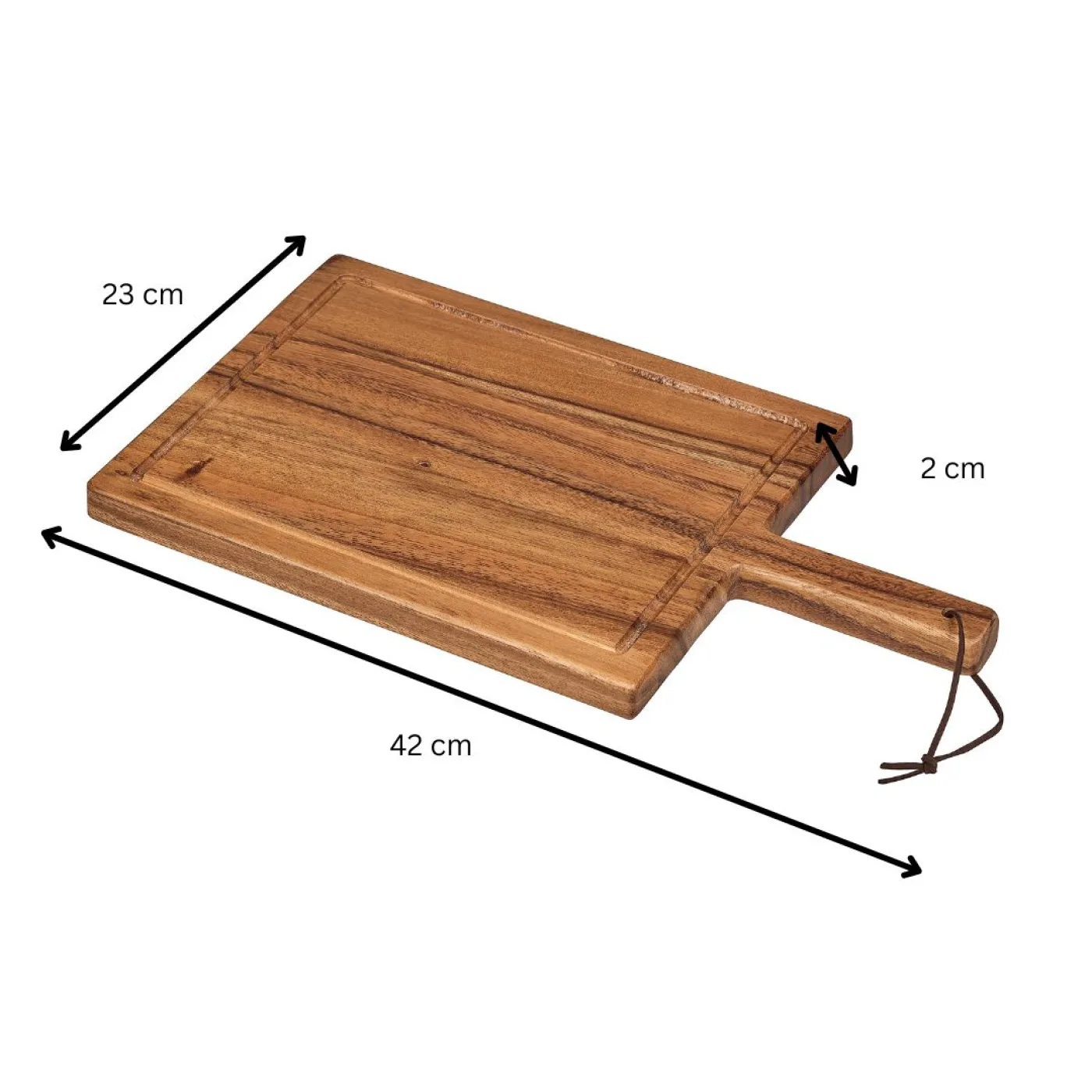 Tala Large Chunky Handled Board w Groove & Leather Tie in Lacquered Acacia - islandcatering - 2