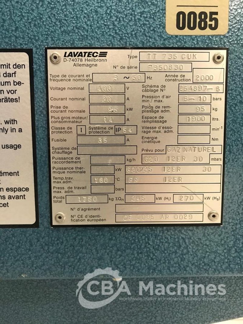 2000 Dryer Lavatec TT735 G 75kg (448)