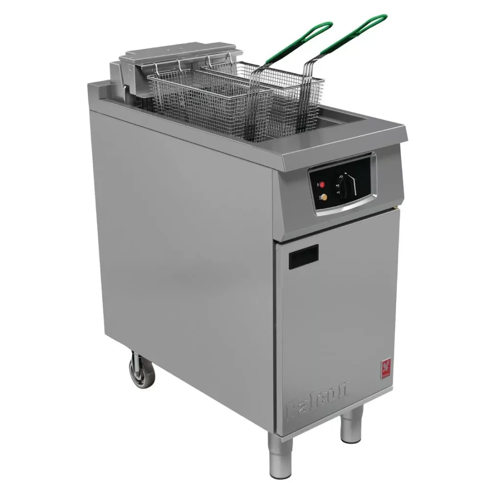 Falcon 400 Series Single Pan Twin Basket Electric Fryer with Filtration & Fryer Angel - islandcatering