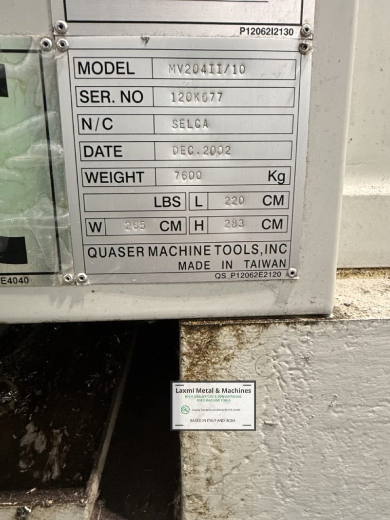 VERTICAL MACHINING CENTER, QUASER -MV204II / 10 - Laxmi Metal & Machines, Rohtak