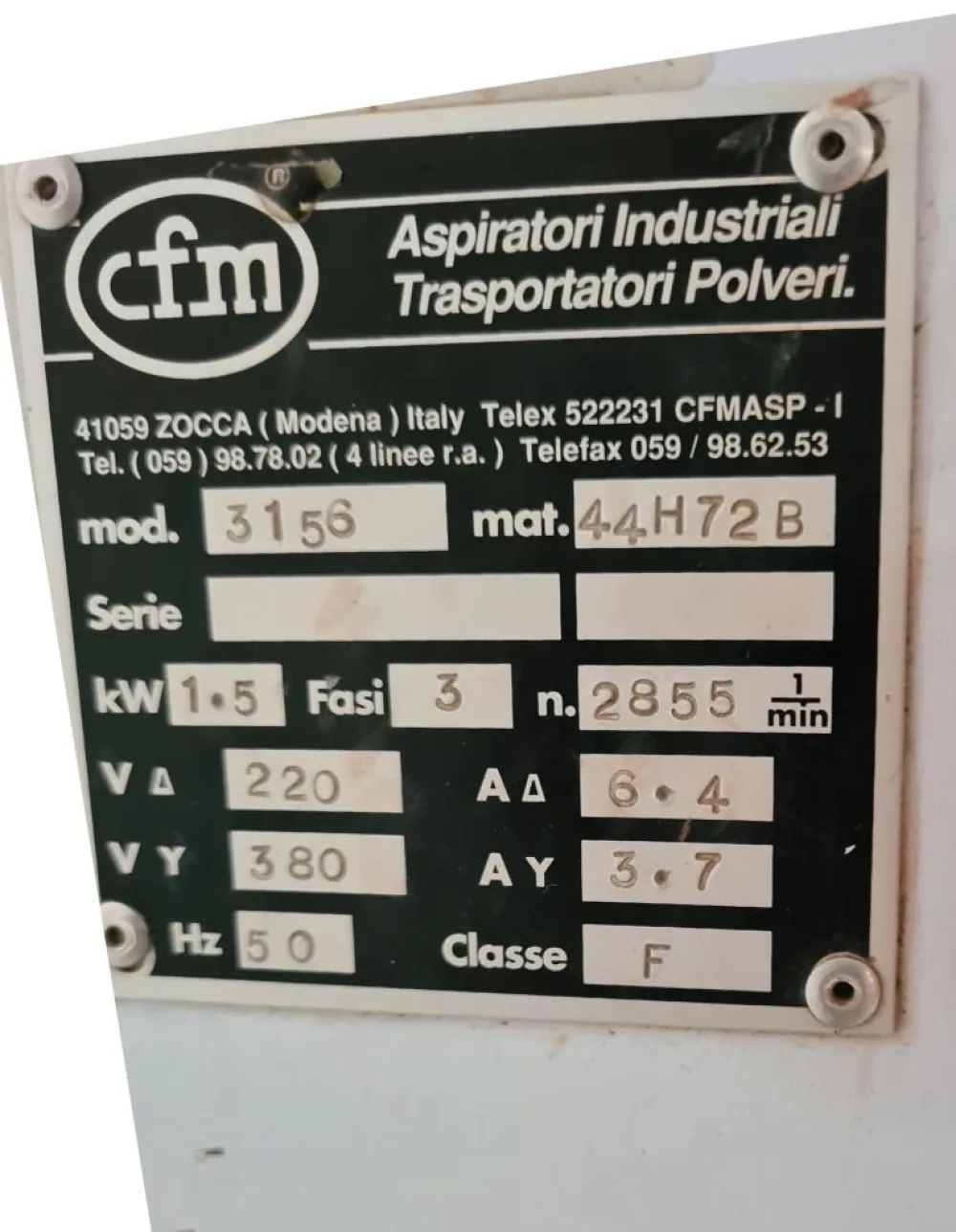 ASPIRATORE INDUSTRIALE – CFM – MOD. 3156