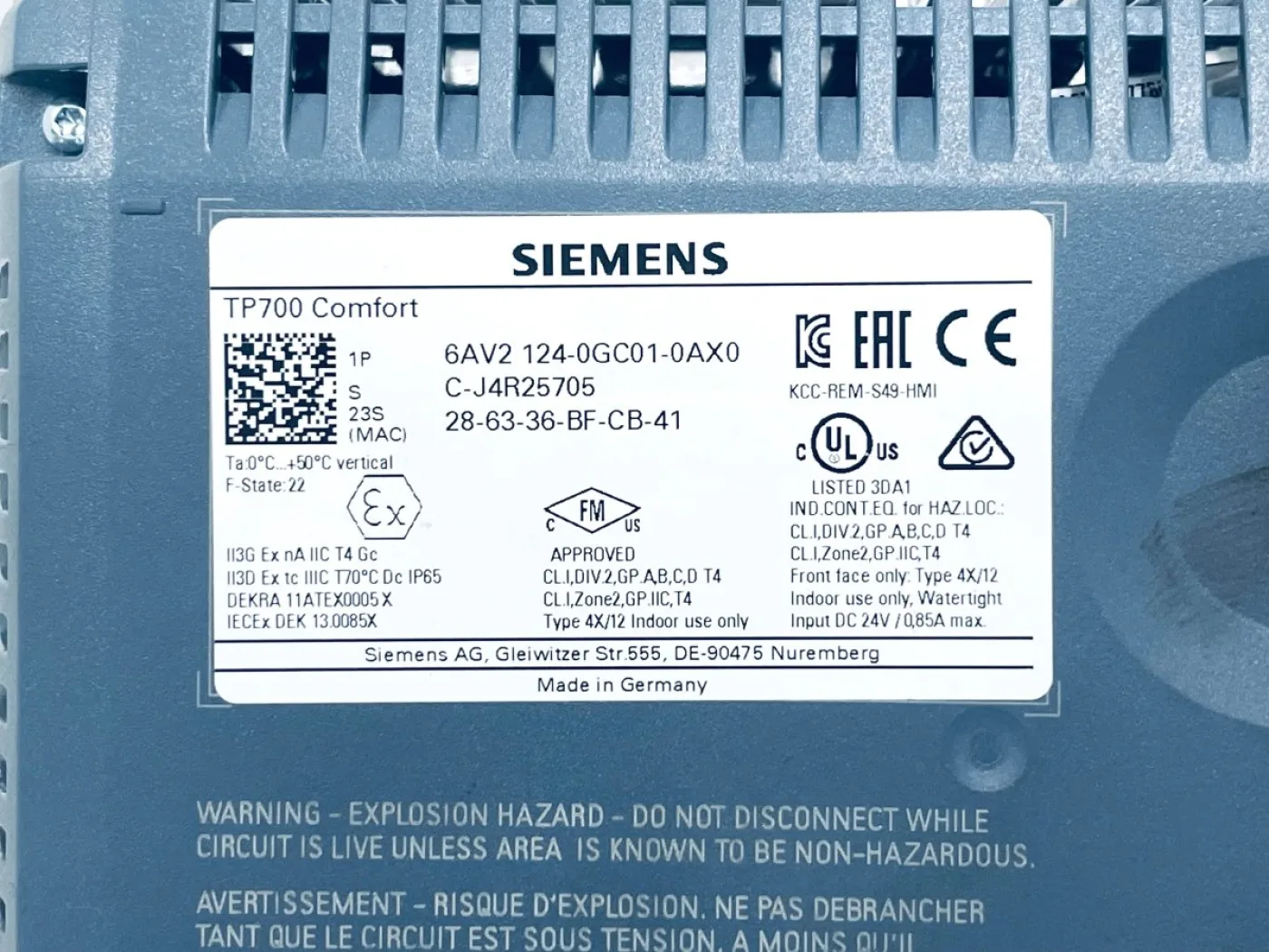 Siemens SIMATIC HMI TP700 Comfort 6AV2124-0GC01-0AX0 - 3